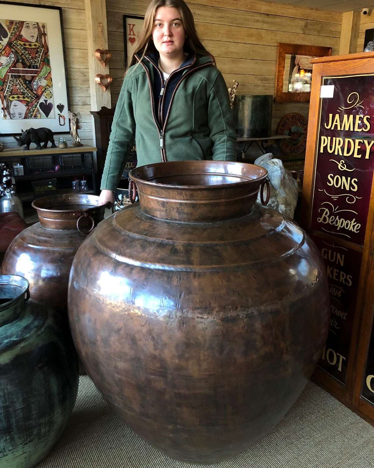 EX LARGE COPPER ALI BABA POT - Copper olive shaped pots