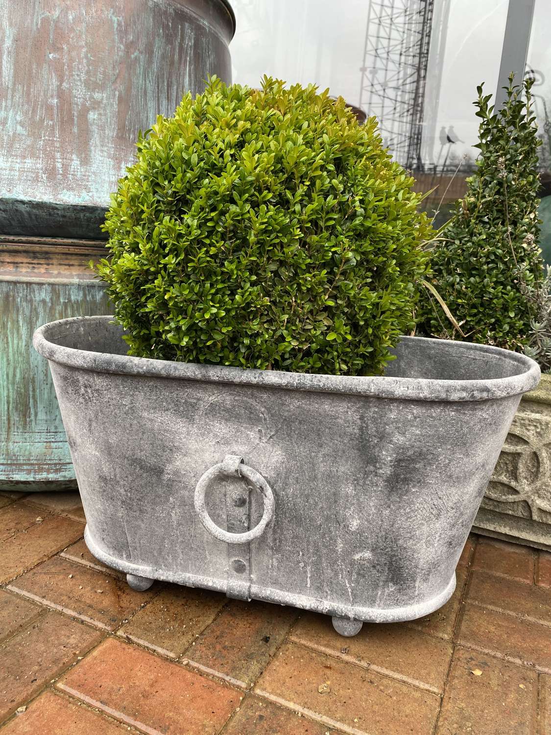 Small Galvanised Bath with Ring Handles - Zinc Planter