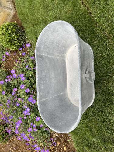 Small Galvanised Bath with Ring Handles - Zinc Planter