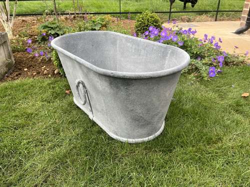 Small Galvanised Bath with Ring Handles - Zinc Planter
