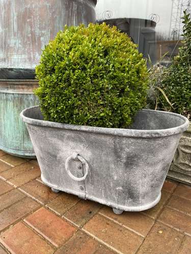 Small Galvanised Bath with Ring Handles - Zinc Planter