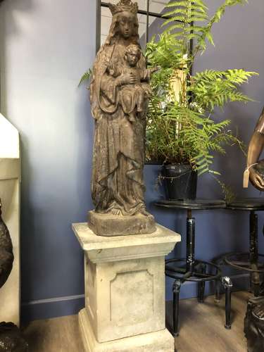 Cast Iron Madonna with child - religious statues to include the plinth