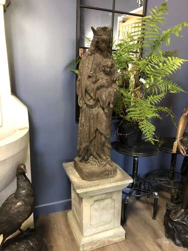 Cast Iron Madonna with child - religious statues to include the plinth