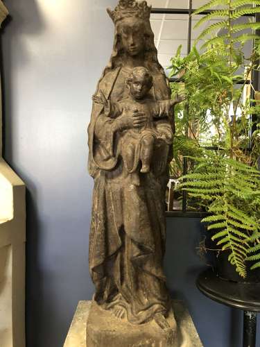 Cast Iron Madonna with child - religious statues to include the plinth