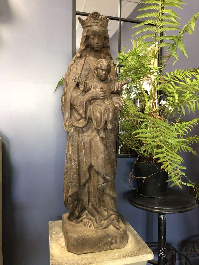 Cast Iron Madonna with child - religious statues