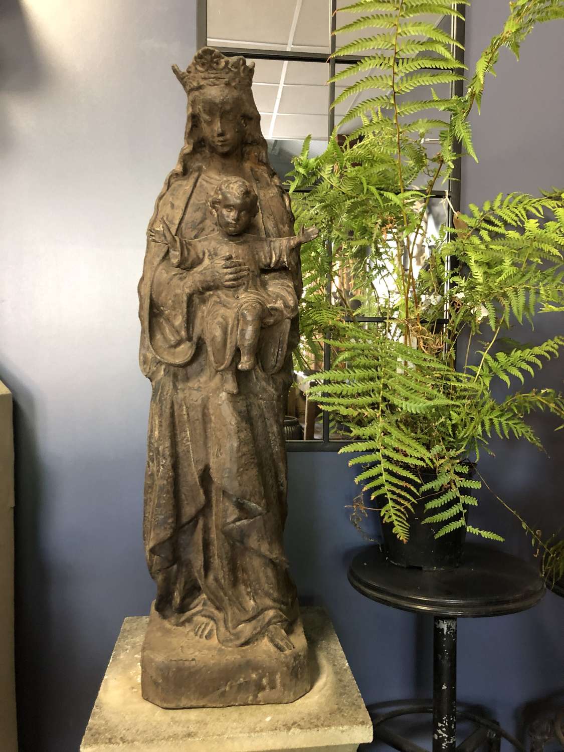 Cast Iron Madonna with child - religious statues