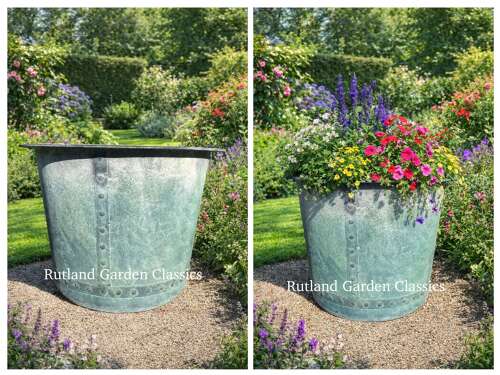 Large Copper Effect Iron planter - Verdi Green Riveted Planter