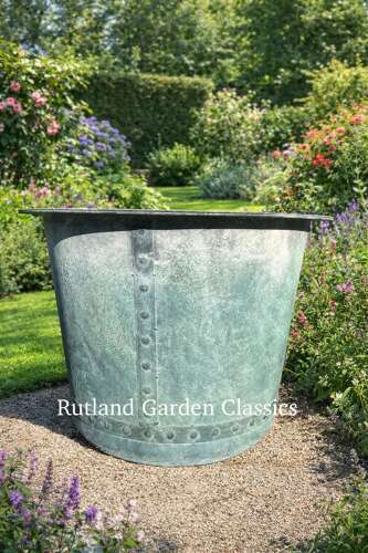 Large Copper Effect Iron planter - Verdi Green Riveted Planter