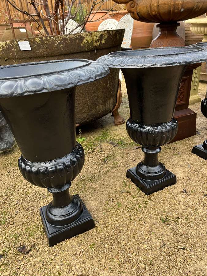 Pair of Black Cast Iron Campagna urns 63 cm