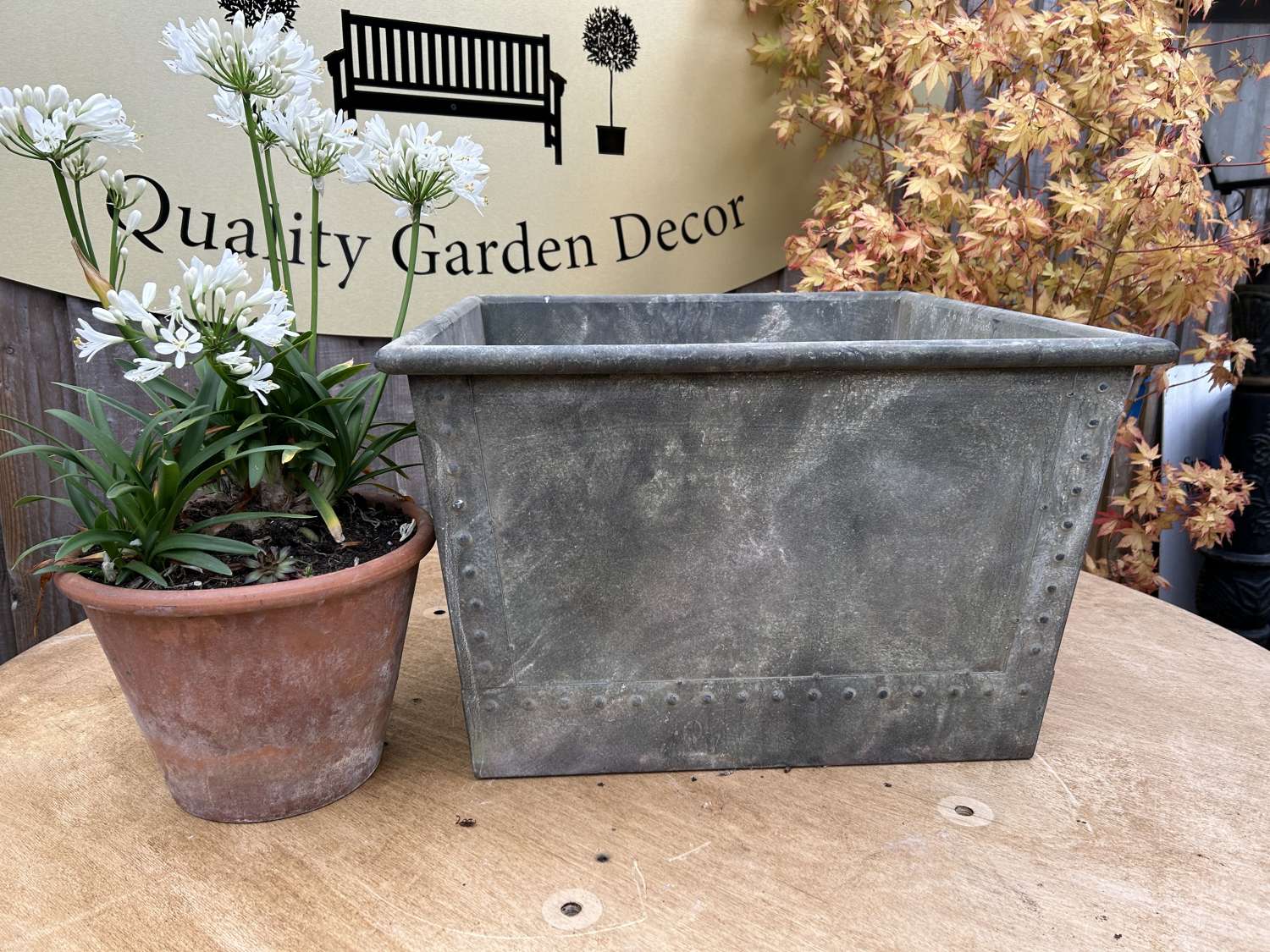 Low Square Galvanised Planters - Large Green Galv 55cm