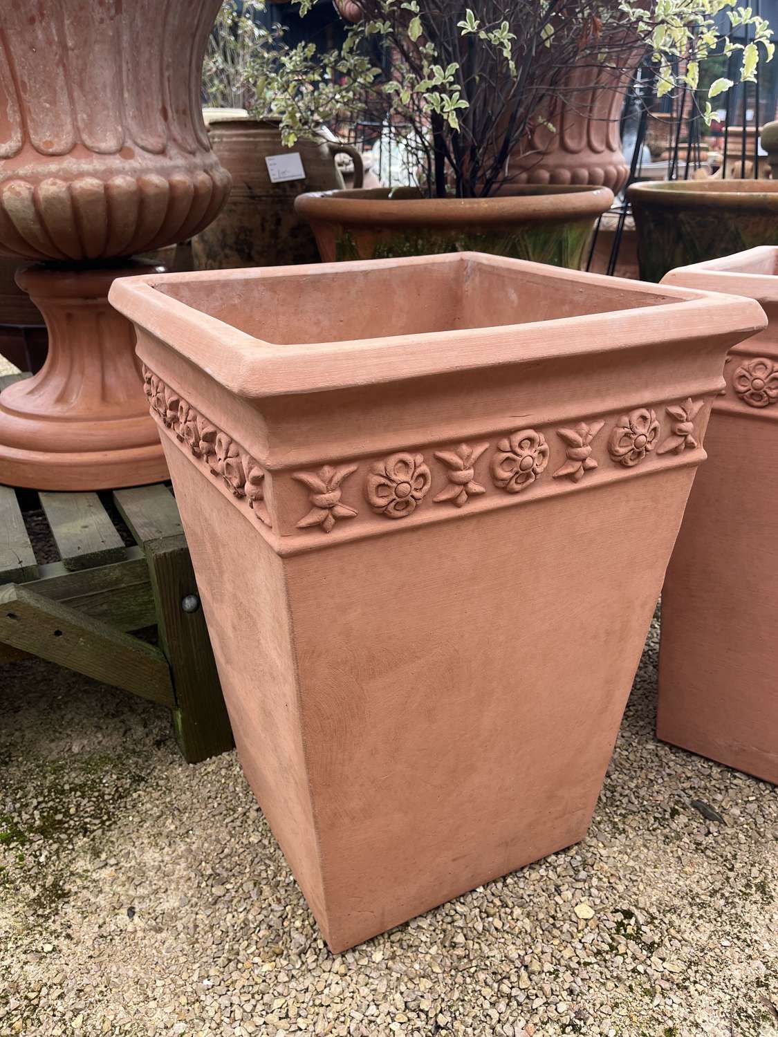 Tall Decorated Square Pot - Terracotta Pots