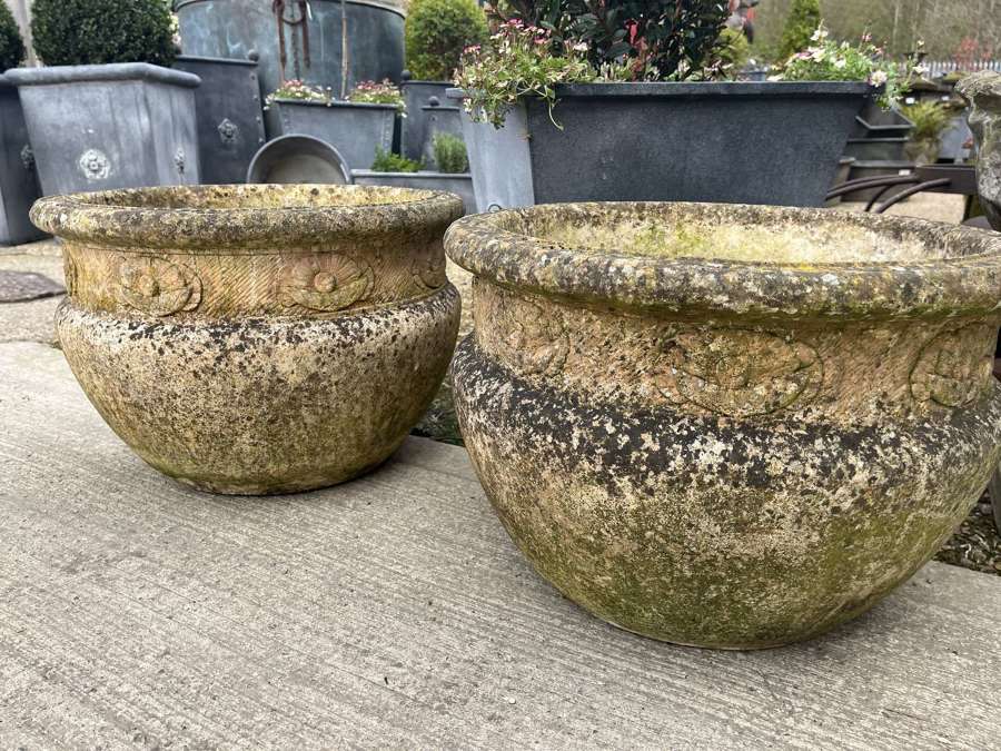 Pair of Vintage Stone Pots - Garden Planters