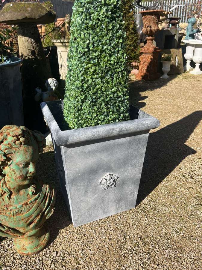 Tapered planter with rose motif - Galvanised planters