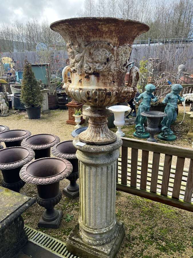 Antique cast iron urn & Stone Column 163 cm