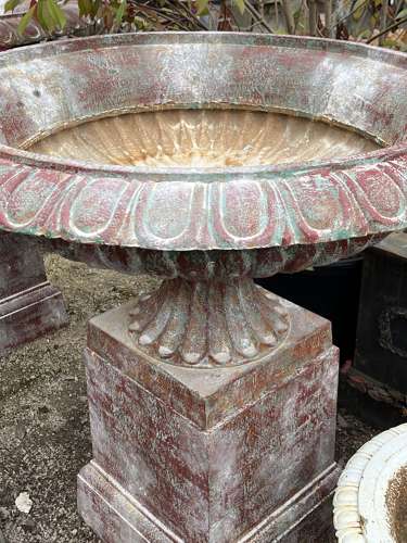 Cast iron Tazza urn & plinth - cast iron urns
