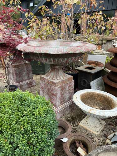Cast iron Tazza urn & plinth - cast iron urns