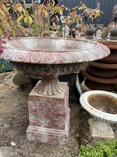 Cast iron Tazza urn & plinth - cast iron urns