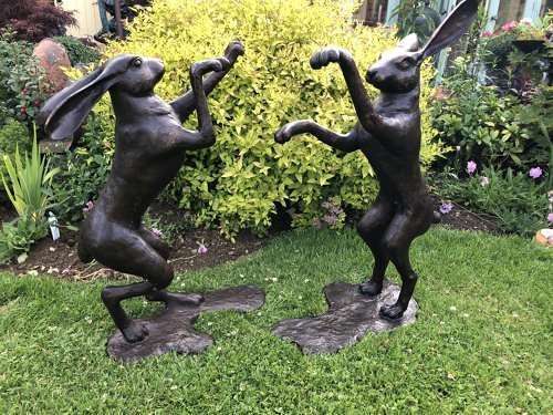 Bronze Boxing Hares  - bronze statues hares