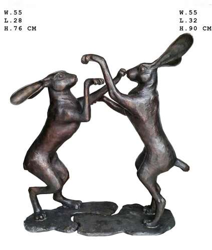 Bronze Boxing Hares  - bronze statues hares