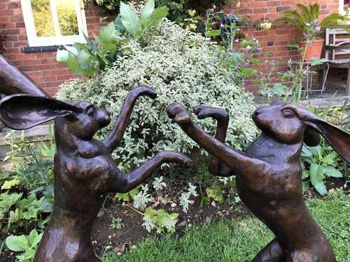 Bronze Boxing Hares  - bronze statues hares