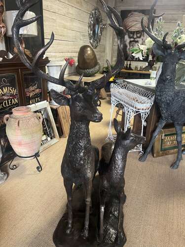 Stag & Doe bronze statue - Garden Deer