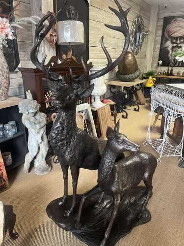 Stag & Doe bronze statue - Garden Deer