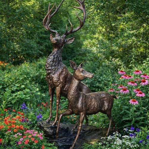 Stag & Doe bronze statue - Garden Deer