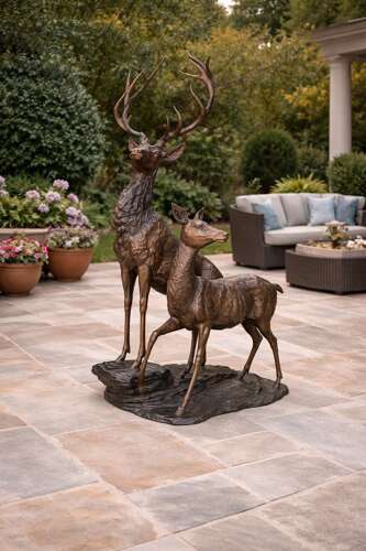Stag & Doe bronze statue - Garden Deer