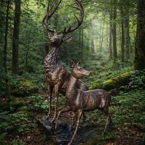 Stag & Doe bronze statue - Garden Deer
