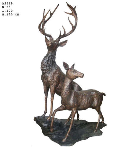 Stag & Doe bronze statue - Garden Deer