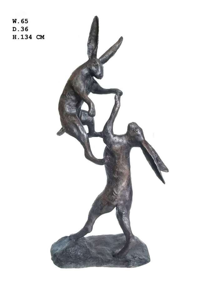 Large boxing hares sculpture - boxing hares statue