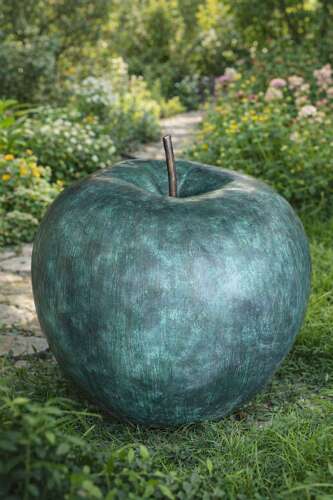 Large Bronze Apple - bronze garden art - apple sculpture