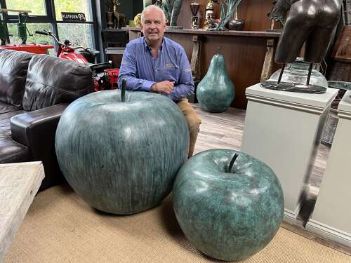 Large Bronze Apple - bronze garden art - apple sculpture