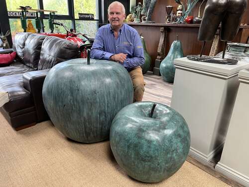 Large Bronze Apple - bronze garden art - apple sculpture