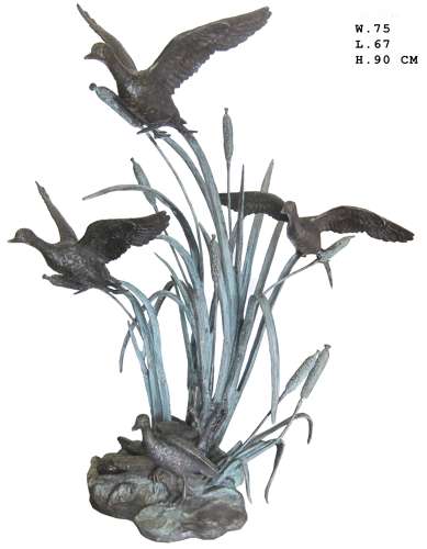 Bronze bird statue - Sculpture of flying ducks - bronze garden art