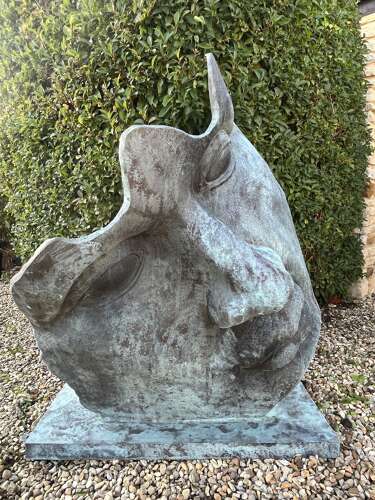 Bronze abstract face - garden sculpture
