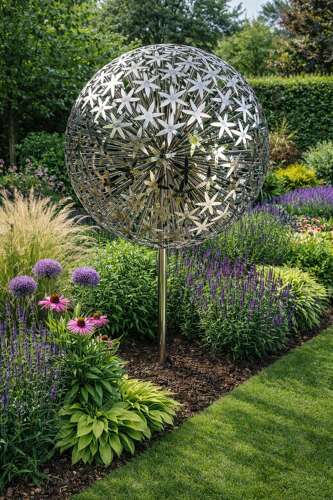 Stainless steel Allium sculpture - stainless steel sculpture