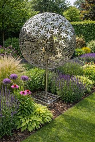 Stainless steel Allium sculpture - stainless steel sculpture