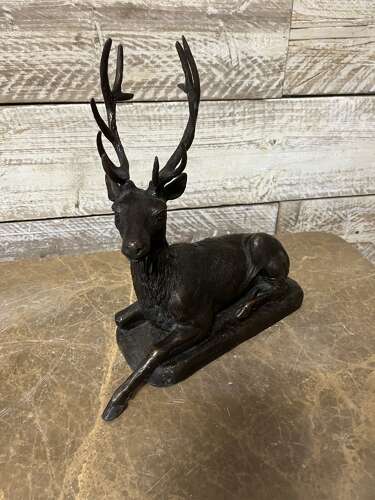 Bronze stag sculpture - laying bronze bronze stag