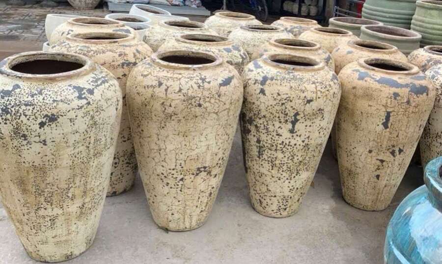 Olive jar - decorative frost proof jars - antique look planters