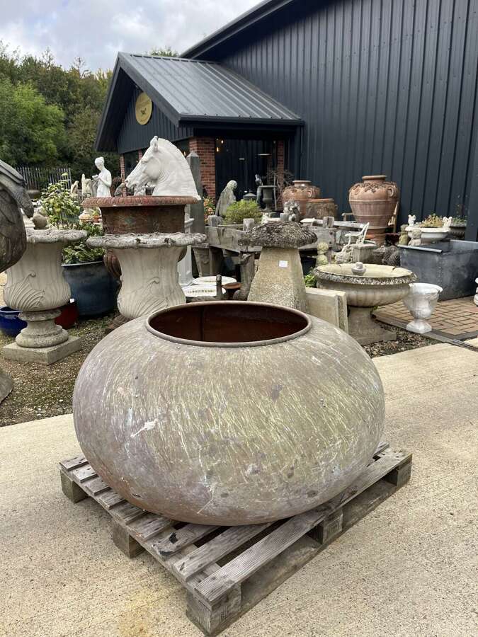 Antique reclaimed copper cauldron - copper planter