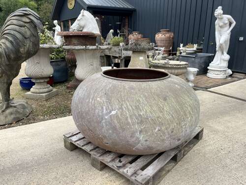 Antique reclaimed copper cauldron - copper planter