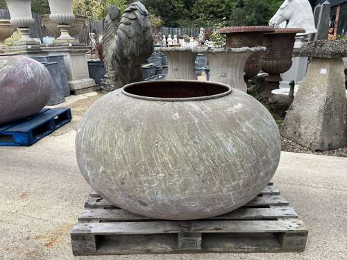 Antique reclaimed copper cauldron - copper planter