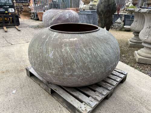 Antique reclaimed copper cauldron - copper planter