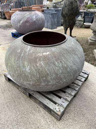 Antique reclaimed copper cauldron - copper planter