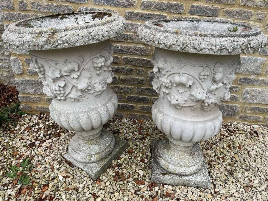 Pair of Haddonstone Florentine urns