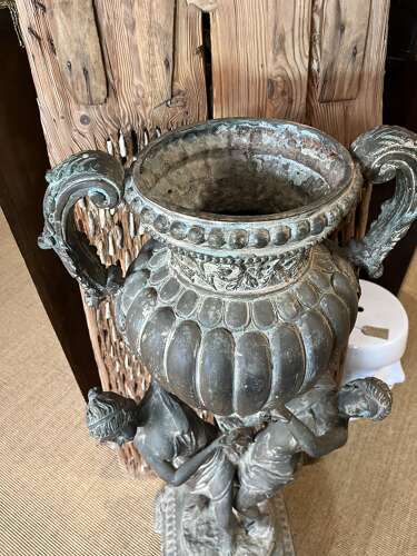 Bronze two handled urn - bronze planter