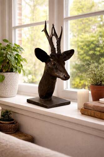 Bronze Roe Deer Head - deer sculpture in bronze