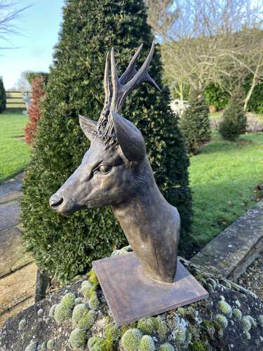 Bronze Roe Deer Head - deer sculpture in bronze