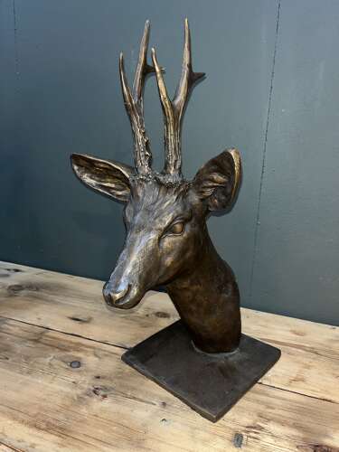 Bronze Roe Deer Head - deer sculpture in bronze